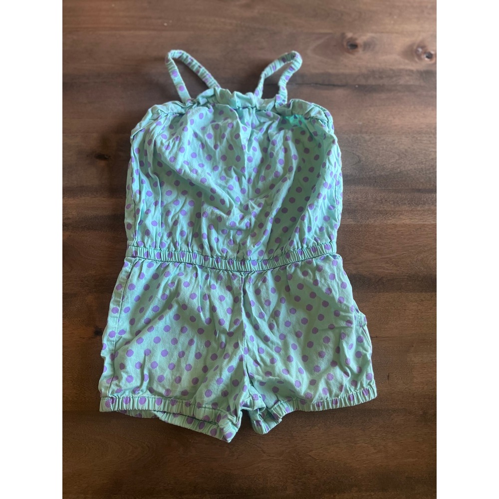 Cherokee Girls Mint Green & Purple Polka Dot Romper Size 4T